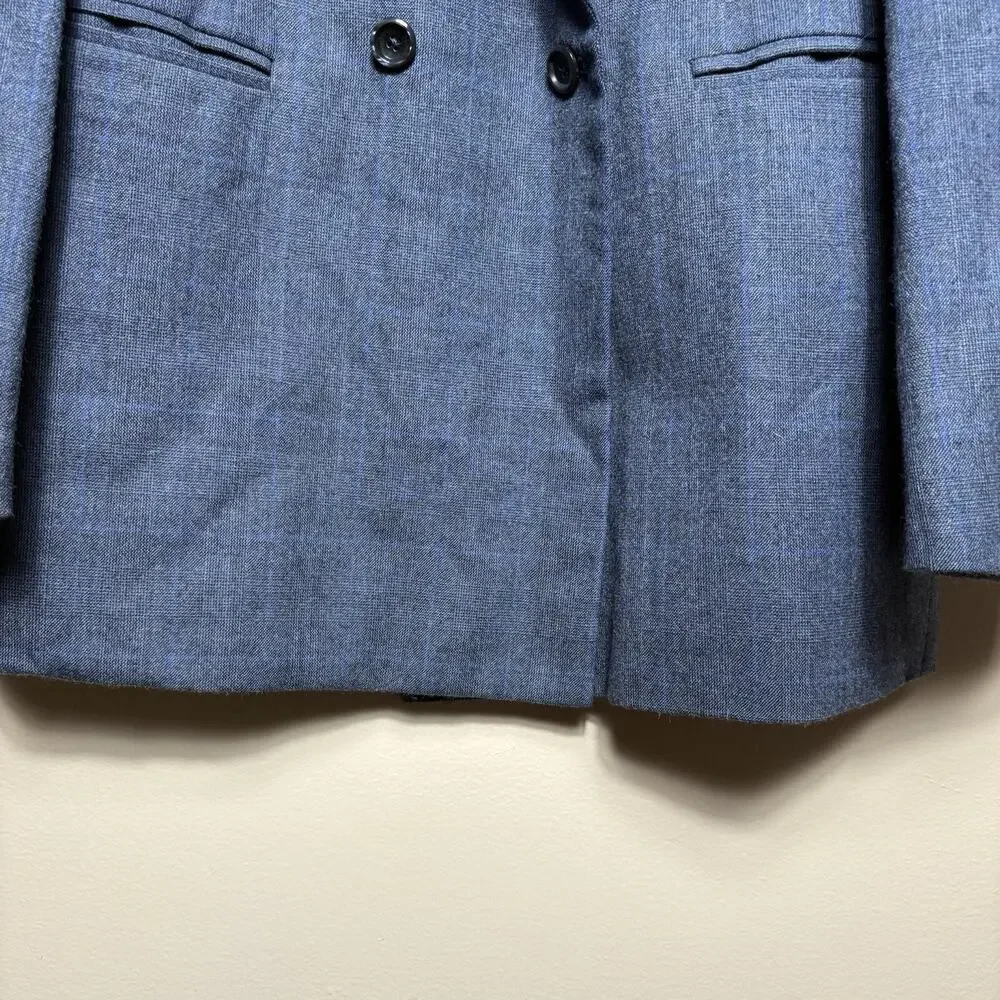 Bombay Town Japan Custom Blue Plaid Check Double Breasted Blazer Suit Coat 40